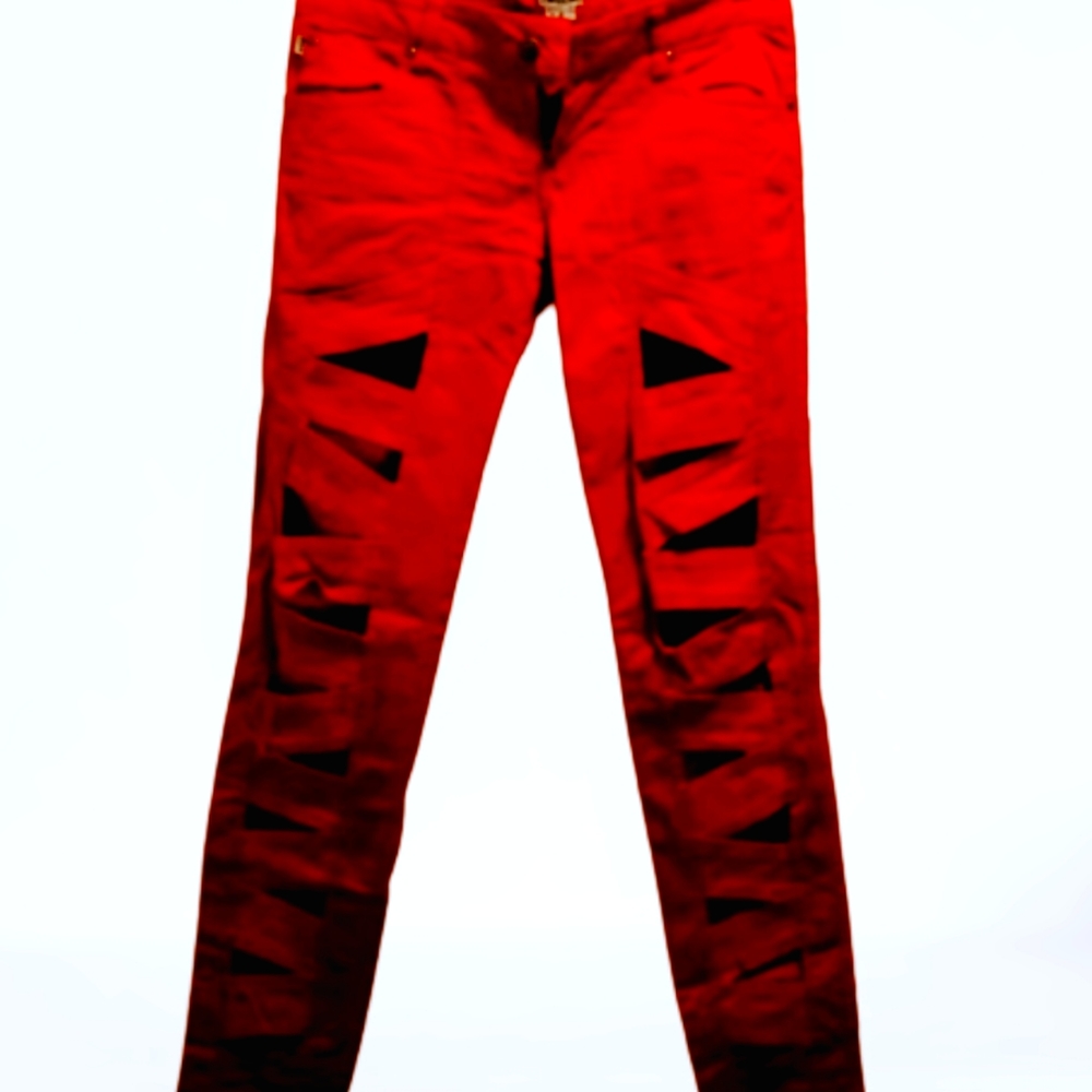 Tripp NYC Daang Goodman RARE Goth Punk Red Cutout Pants size 5 / 27